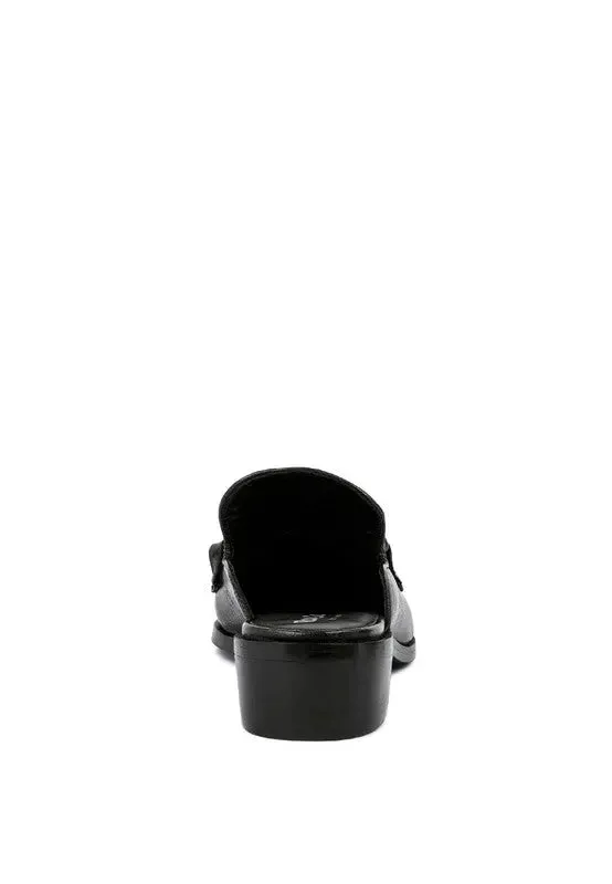 AKSA Metal Chain Leather Mules