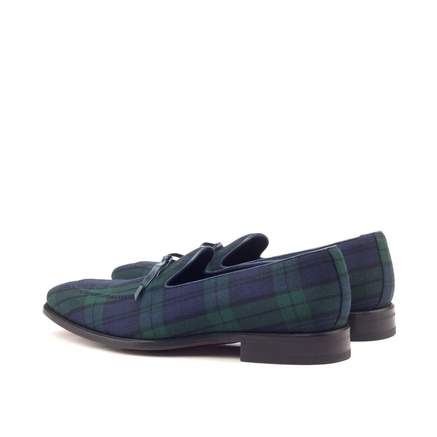Ambrogio Bespoke Men's Handmade Custom Shoes Navy & Green Blackwatch Sartorial / Calf-Skin Leather Dress Loafers (AMB1358)