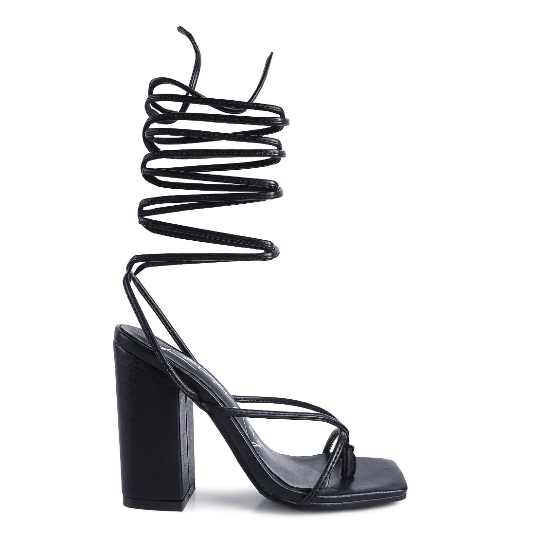 Black Lace Up Block Heeled Sandal
