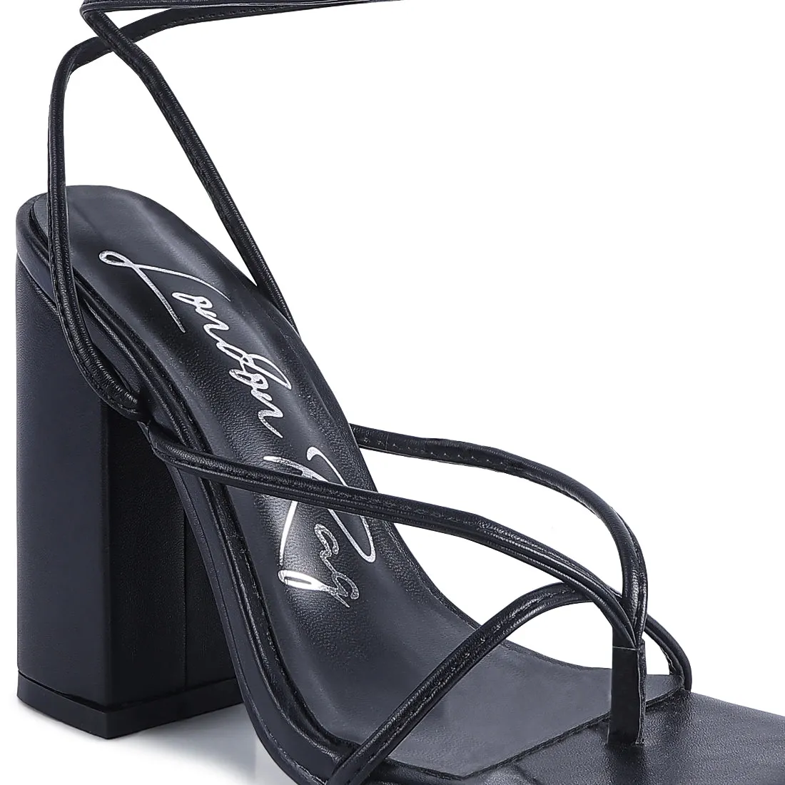 Black Lace Up Block Heeled Sandal