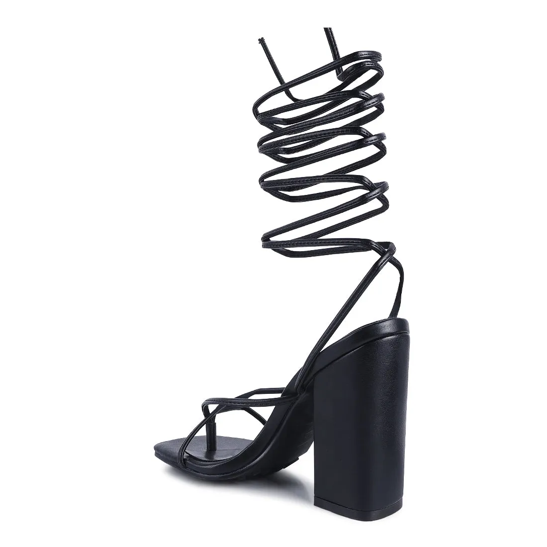 Black Lace Up Block Heeled Sandal