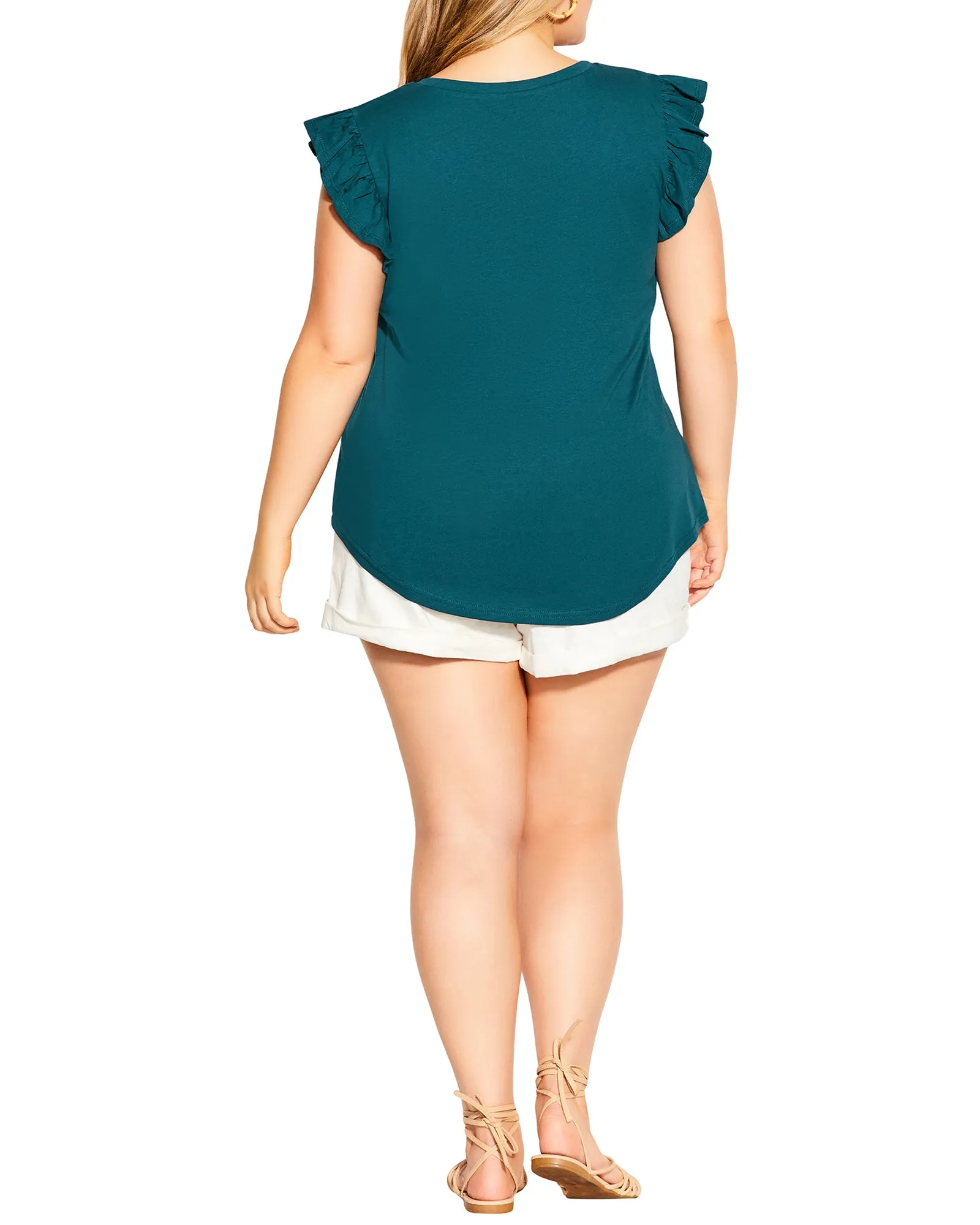 Cora V-Neck Frill Top | Teal