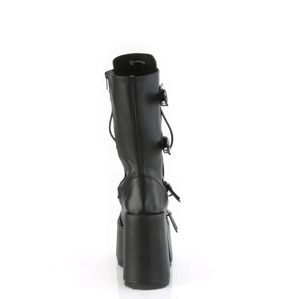 DEMONIA Edgy Mid-Calf Boots with Spikes and Skull Details