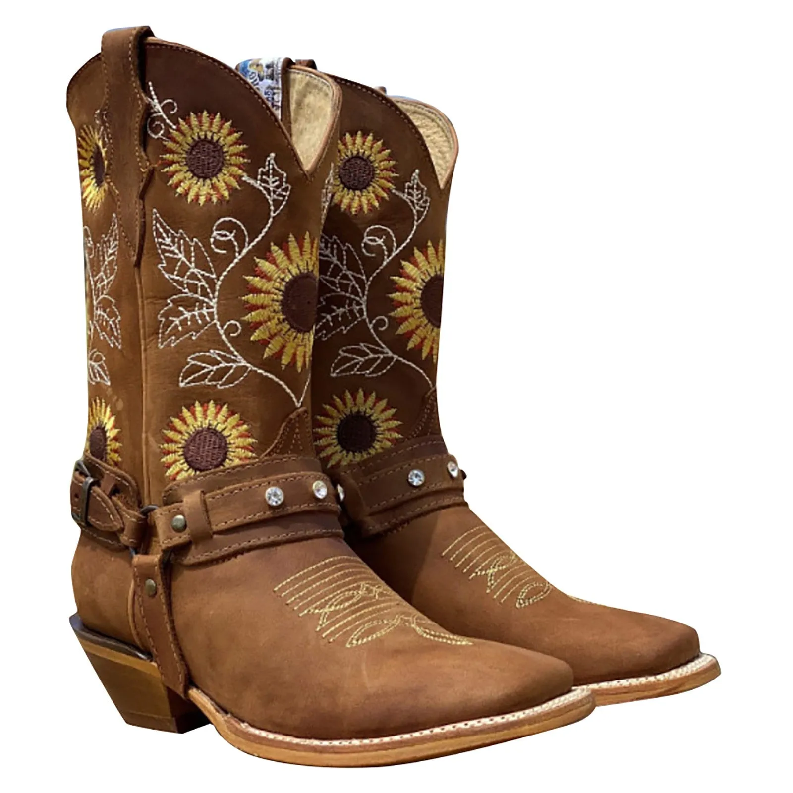 Embroidered  Women's Knee High Leather Cowboy Boots