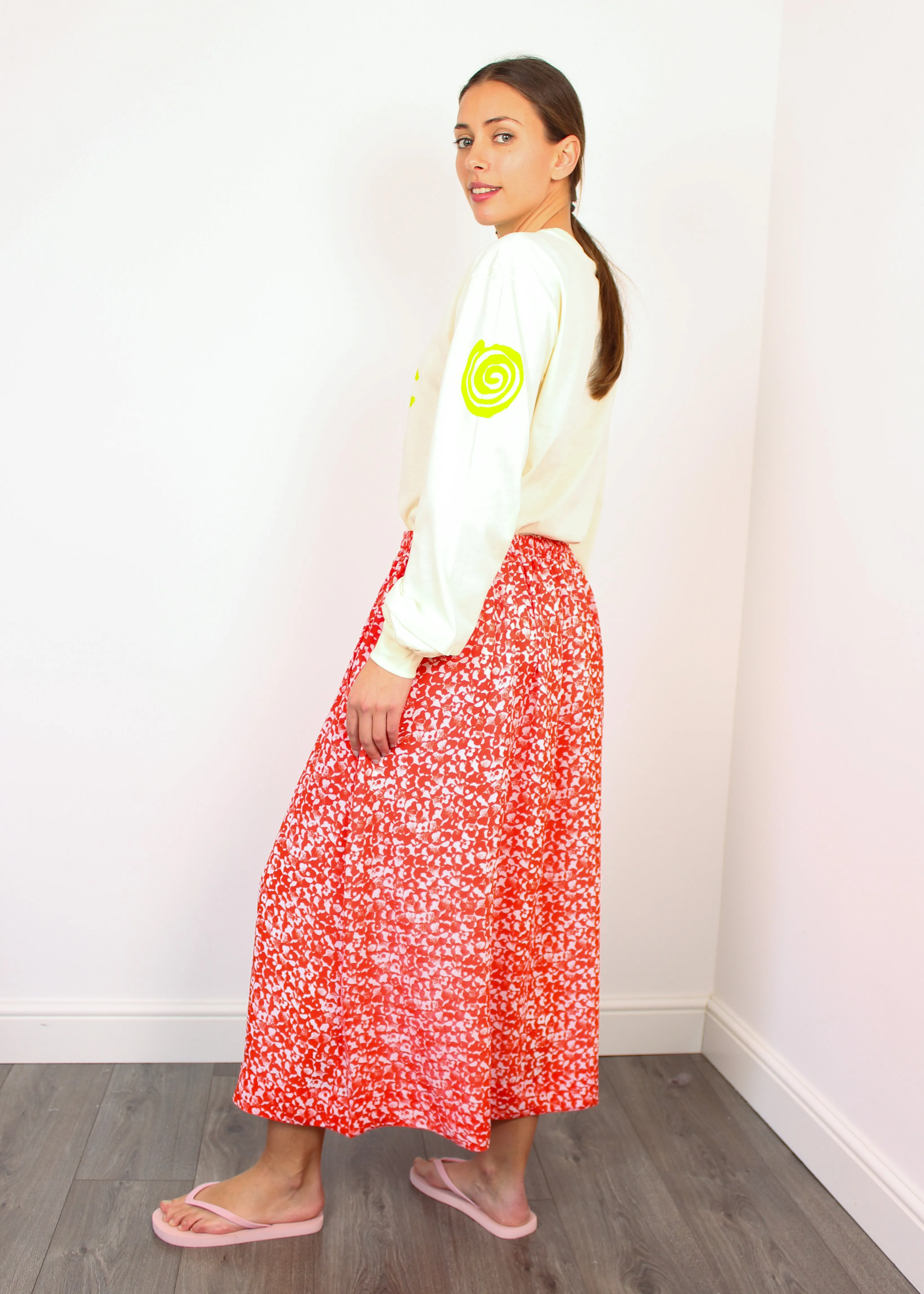 GANNI F6899 Mini Floral Crepe Skirt in Orange