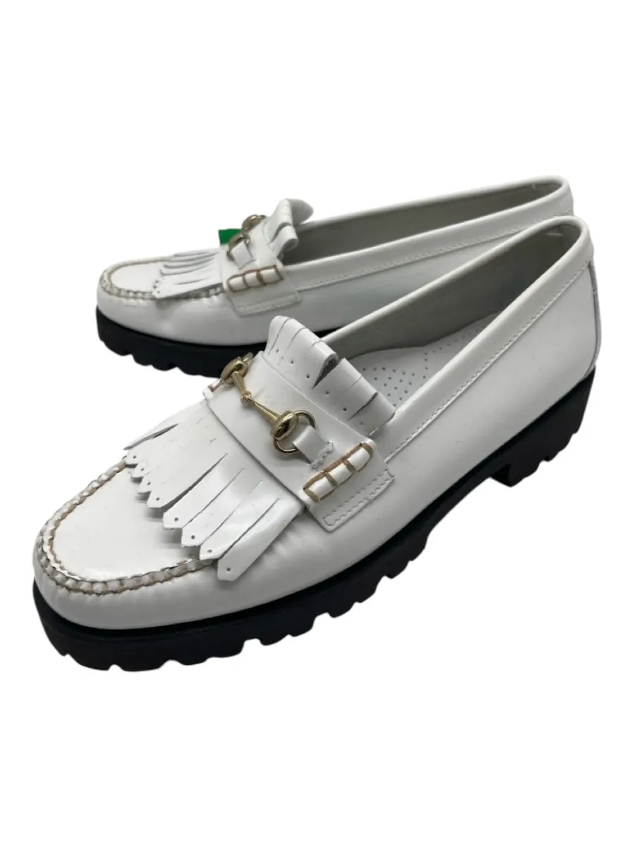 G.H Bass & Co Shoe Size 9.5 White Leather Round Neck Horse Bit Loafers