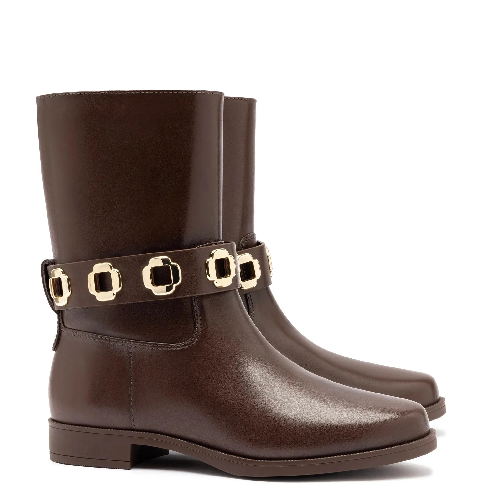 Larroude Milan Flat Bootie In Brown Leather