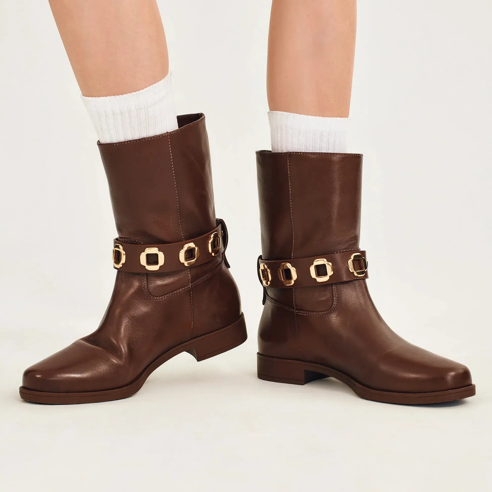 Larroude Milan Flat Bootie In Brown Leather