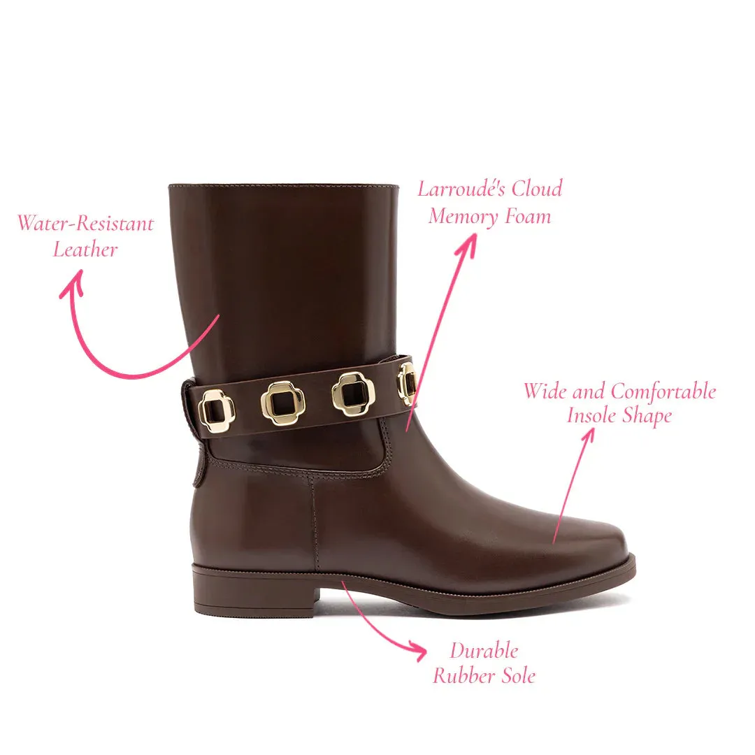 Larroude Milan Flat Bootie In Brown Leather