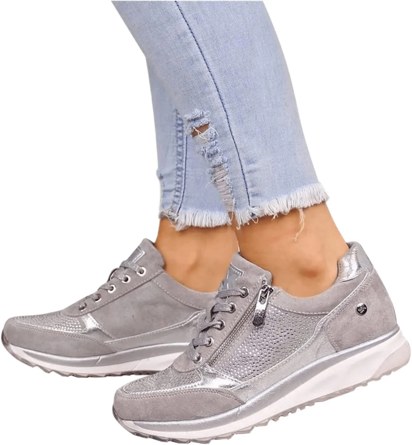 Lausiuoe Women's Fashion Sneakers Slip On Walking Tennis Shoes Slip On Lightweight Casual Sneakers for Gym Travel Work