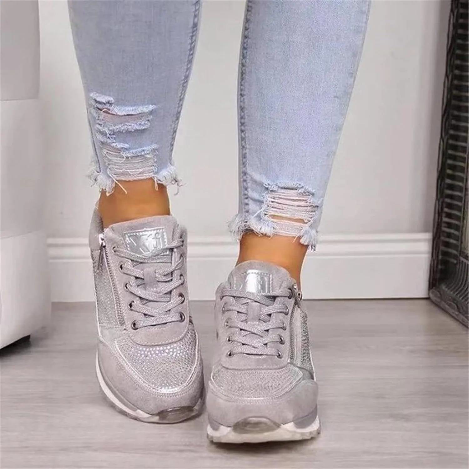 Lausiuoe Women's Fashion Sneakers Slip On Walking Tennis Shoes Slip On Lightweight Casual Sneakers for Gym Travel Work