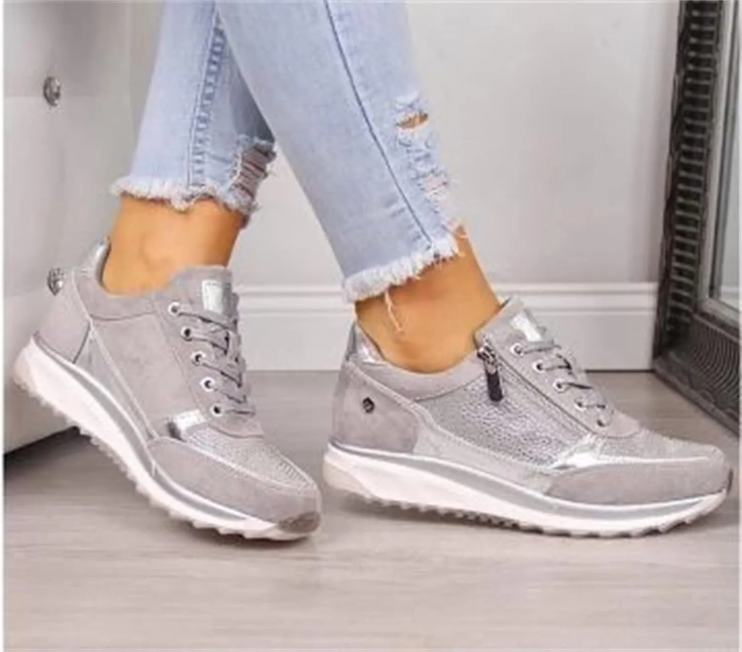 Lausiuoe Women's Fashion Sneakers Slip On Walking Tennis Shoes Slip On Lightweight Casual Sneakers for Gym Travel Work