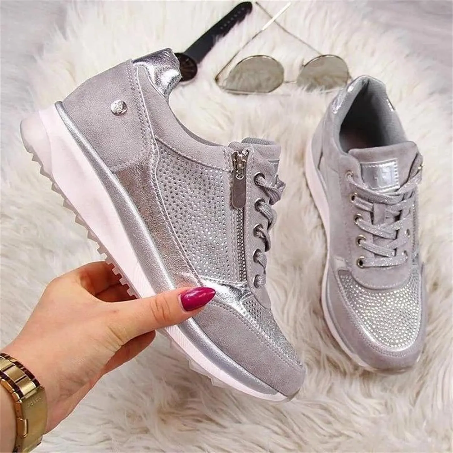 Lausiuoe Women's Fashion Sneakers Slip On Walking Tennis Shoes Slip On Lightweight Casual Sneakers for Gym Travel Work