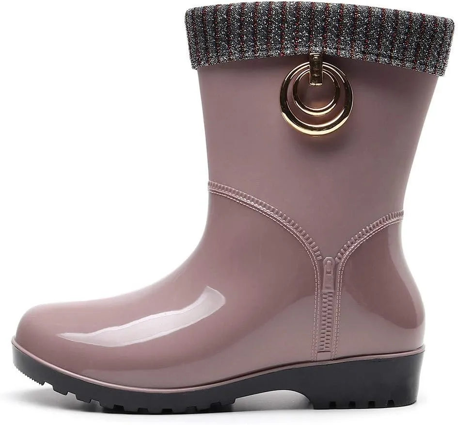 Rain Boots Women Tall Waterproof Knitted Lined Mens Grounded Footwear Booties Barefoot Shoes Casual Fall Mid Calf Rain Boots for Women,Waterproof Garden Womens Winter Boots