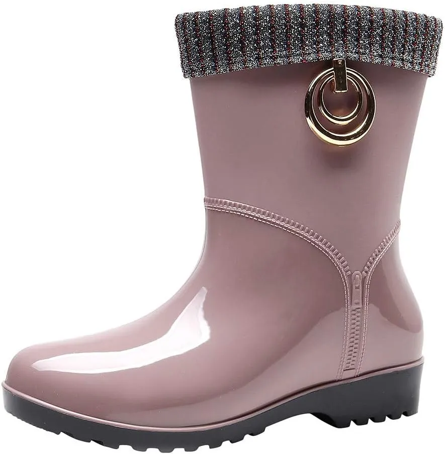 Rain Boots Women Tall Waterproof Knitted Lined Mens Grounded Footwear Booties Barefoot Shoes Casual Fall Mid Calf Rain Boots for Women,Waterproof Garden Womens Winter Boots