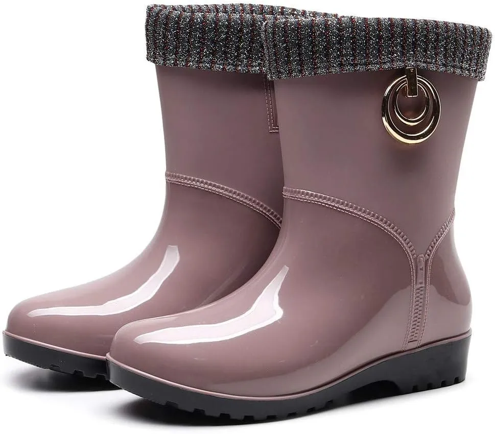 Rain Boots Women Tall Waterproof Knitted Lined Mens Grounded Footwear Booties Barefoot Shoes Casual Fall Mid Calf Rain Boots for Women,Waterproof Garden Womens Winter Boots