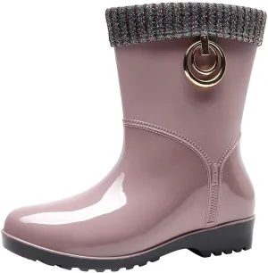 Rain Boots Women Tall Waterproof Knitted Lined Mens Grounded Footwear Booties Barefoot Shoes Casual Fall Mid Calf Rain Boots for Women,Waterproof Garden Womens Winter Boots