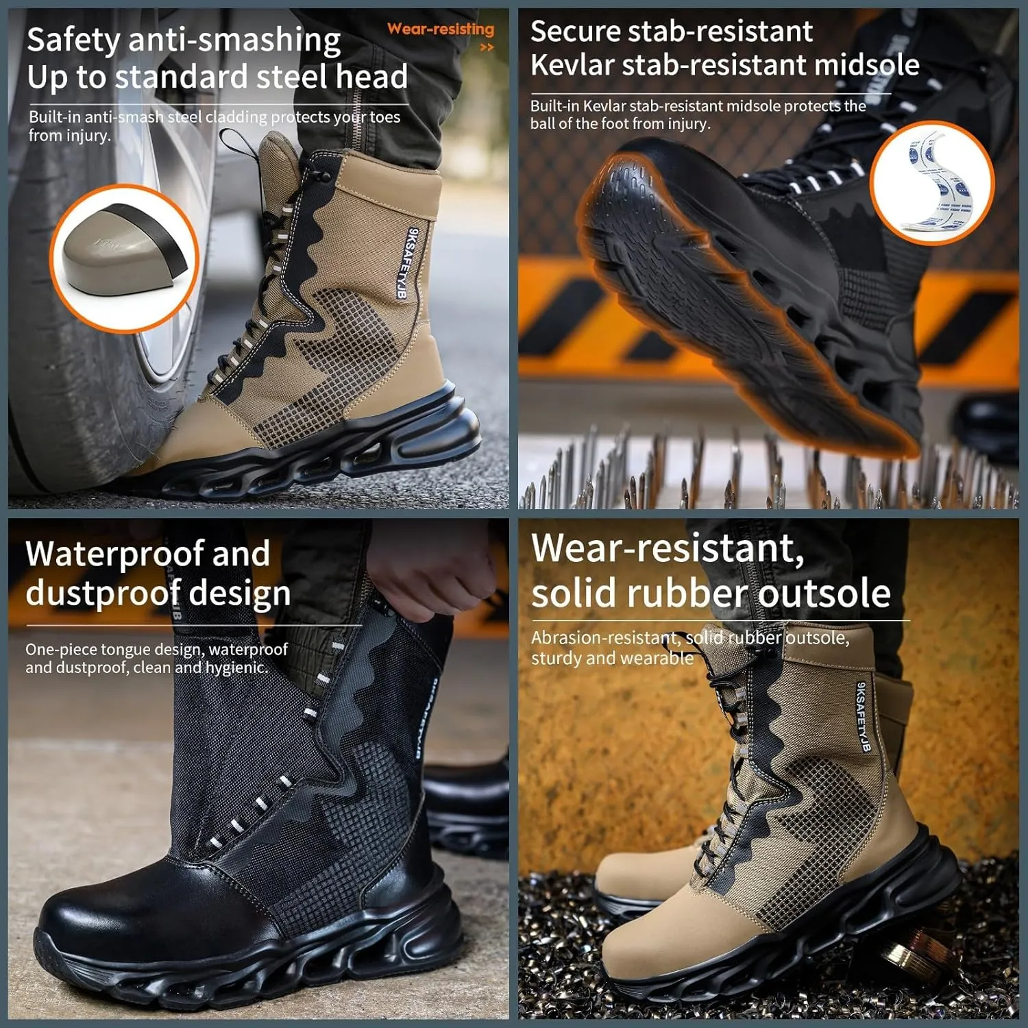 Steel Toe Boots for Women Lightweight Combat BootsWater Resistant Work Safety Shoes Breathable Non-slip Tactical Boots