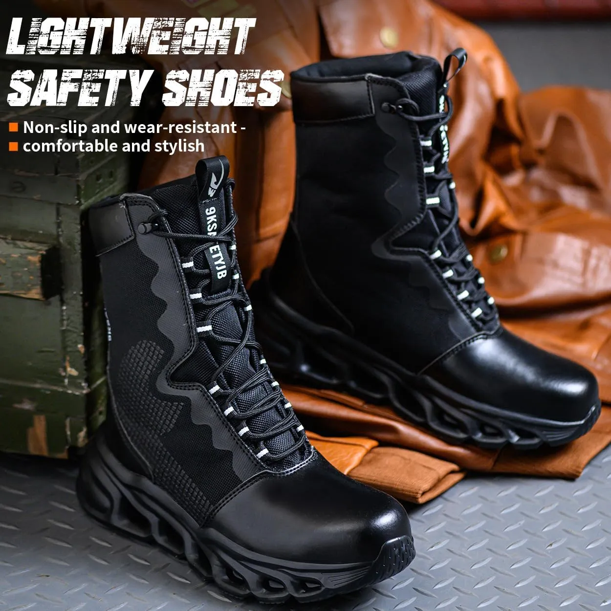 Steel Toe Boots for Women Lightweight Combat BootsWater Resistant Work Safety Shoes Breathable Non-slip Tactical Boots