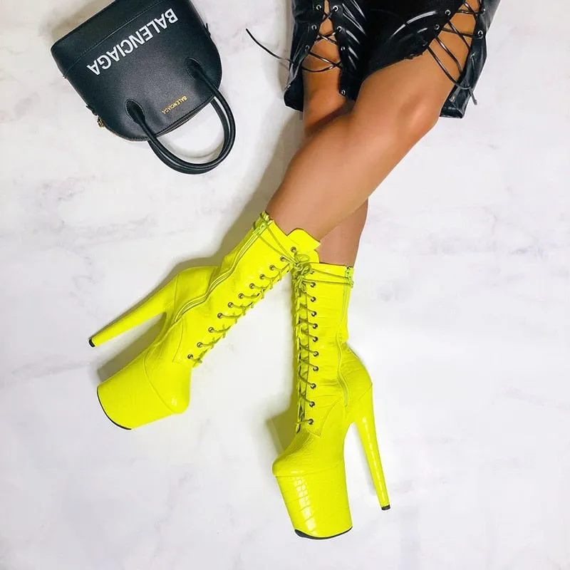 Super high with nightclub waterproof platform lacing sexy hate high short boots pole dance Stripper Heels