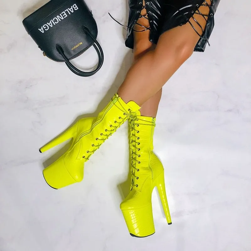 Super high with nightclub waterproof platform lacing sexy hate high short boots pole dance Stripper Heels