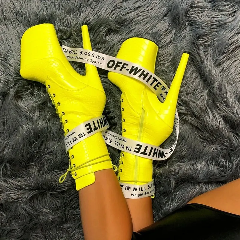 Super high with nightclub waterproof platform lacing sexy hate high short boots pole dance Stripper Heels
