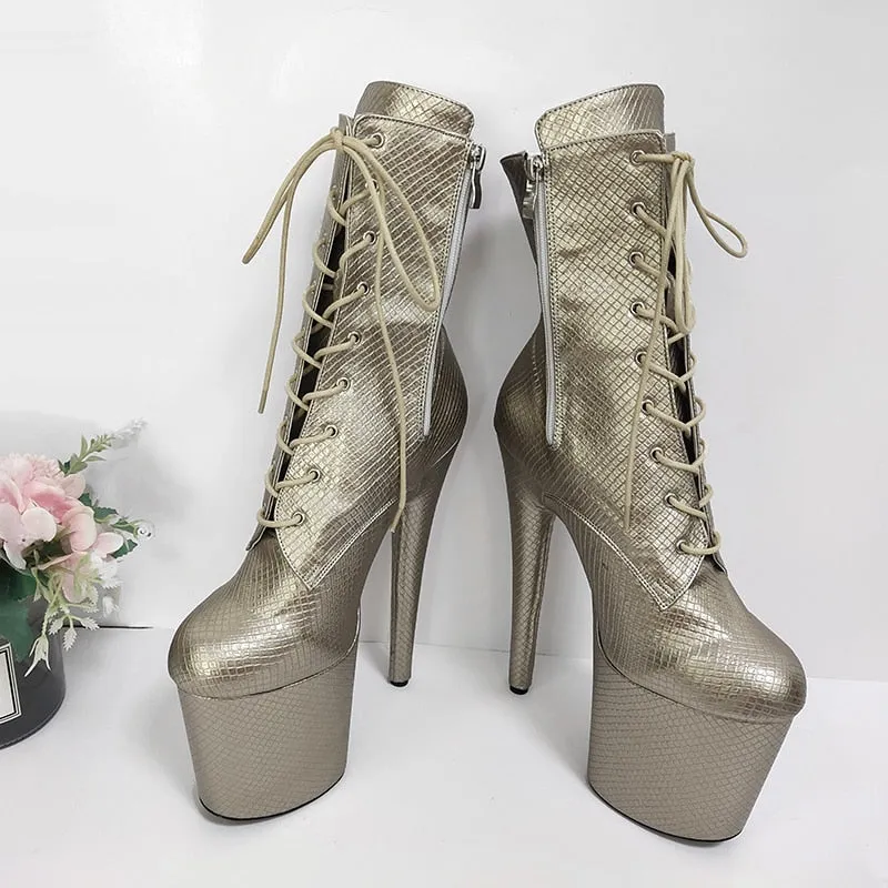 Super high with nightclub waterproof platform lacing sexy hate high short boots pole dance Stripper Heels