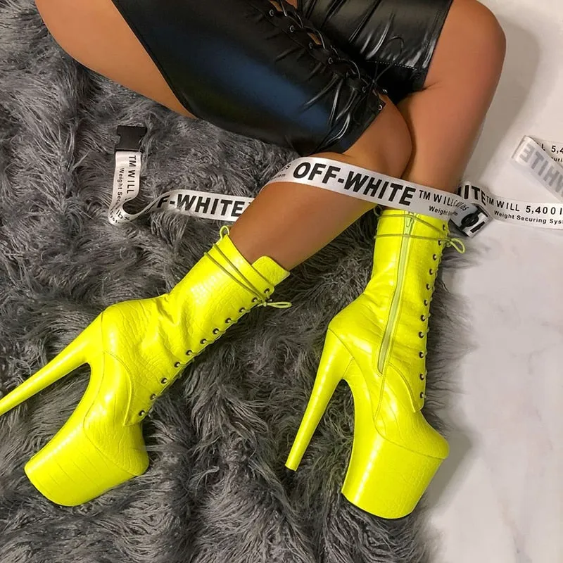 Super high with nightclub waterproof platform lacing sexy hate high short boots pole dance Stripper Heels