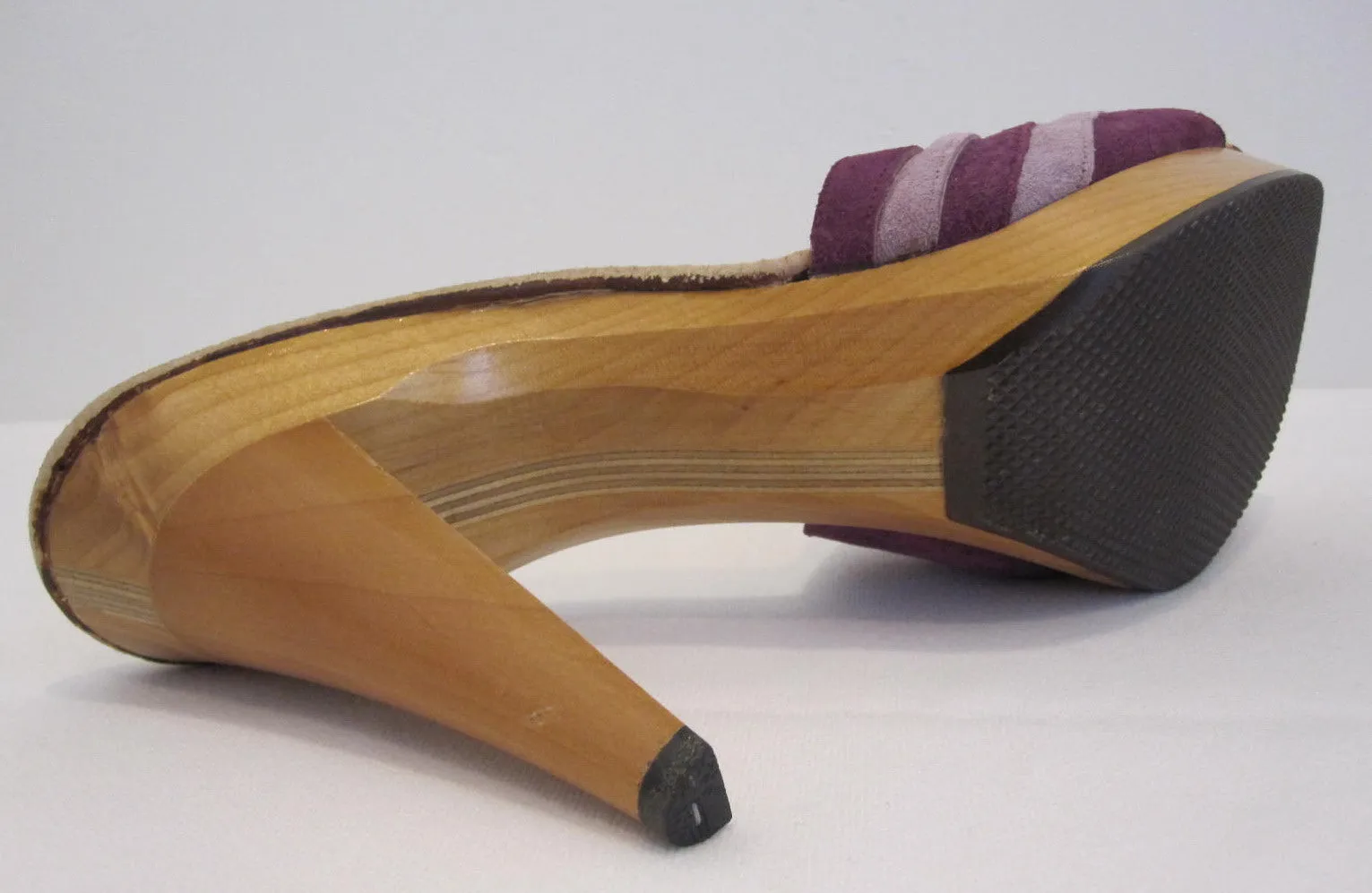 Vintage 70's Frederick of Hollywood Purple Suede Wood Platforms Heels Shoes 10