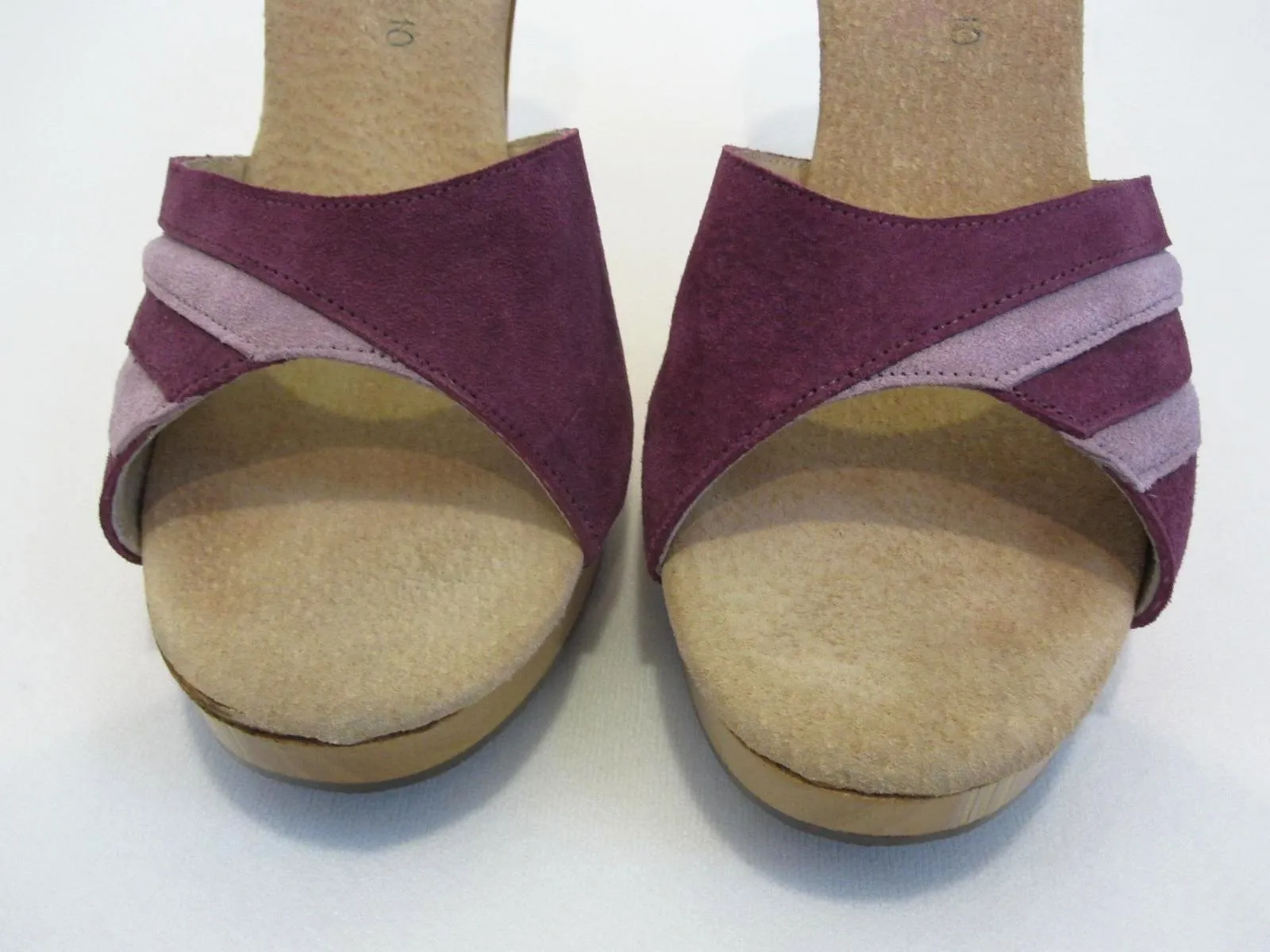 Vintage 70's Frederick of Hollywood Purple Suede Wood Platforms Heels Shoes 10