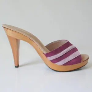Vintage 70's Frederick of Hollywood Purple Suede Wood Platforms Heels Shoes 10