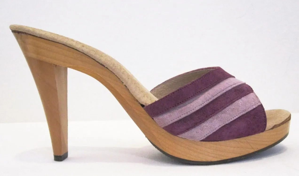 Vintage 70's Frederick of Hollywood Purple Suede Wood Platforms Heels Shoes 10