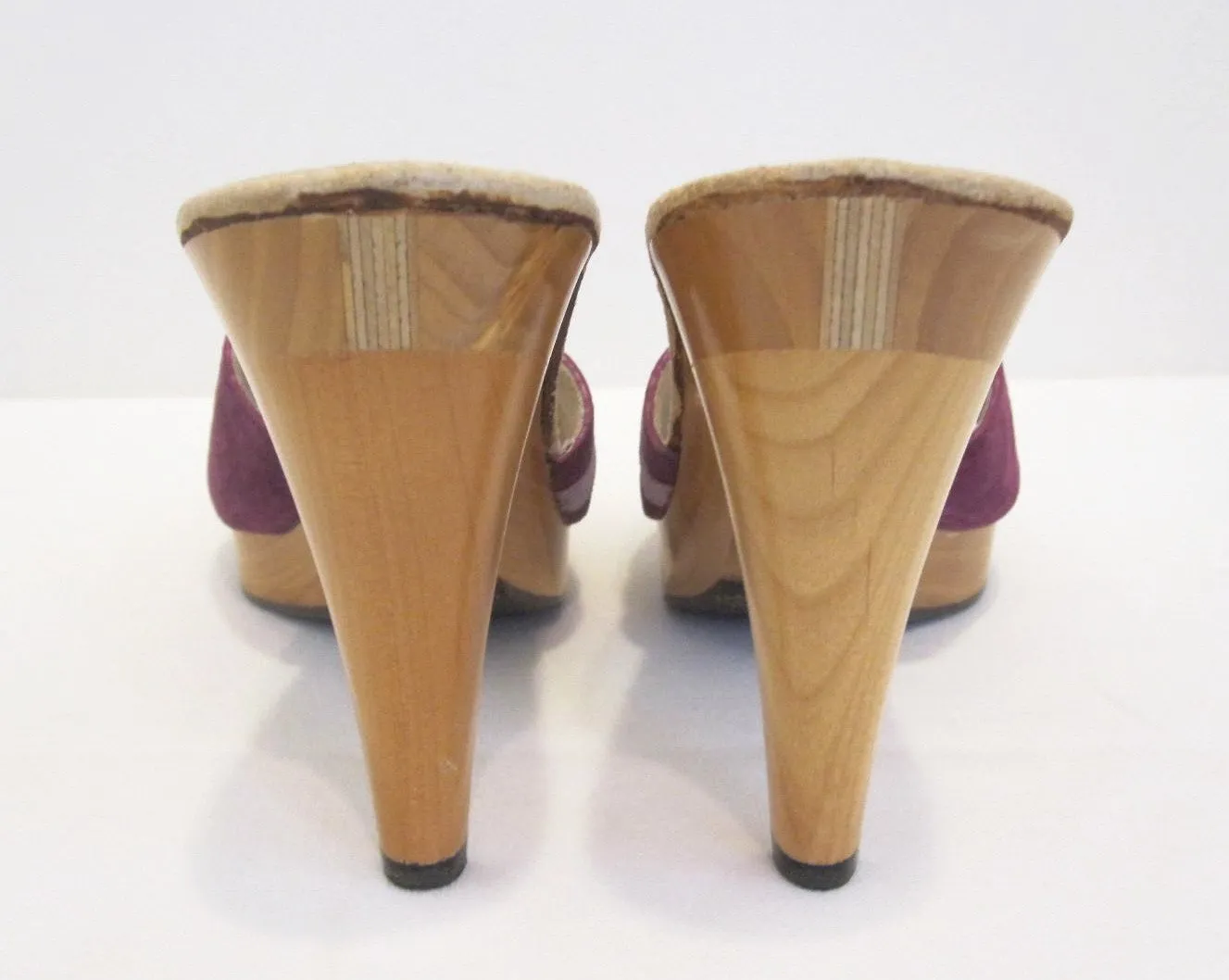 Vintage 70's Frederick of Hollywood Purple Suede Wood Platforms Heels Shoes 10