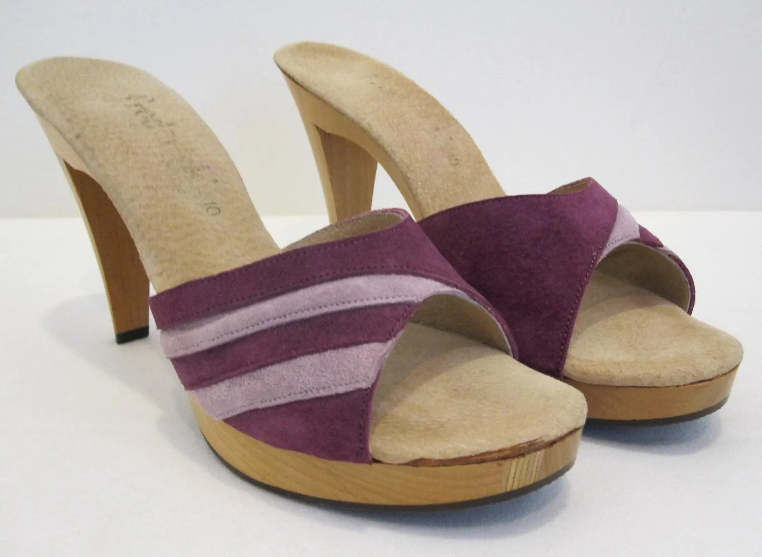 Vintage 70's Frederick of Hollywood Purple Suede Wood Platforms Heels Shoes 10