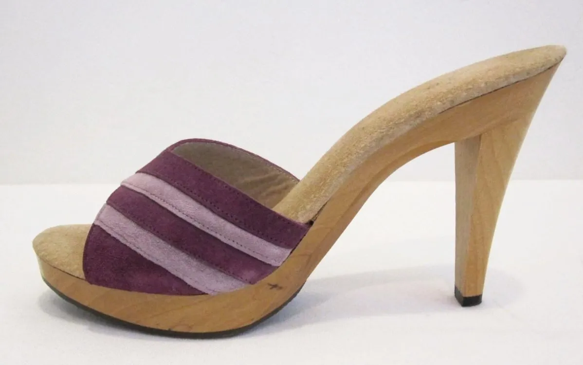 Vintage 70's Frederick of Hollywood Purple Suede Wood Platforms Heels Shoes 10
